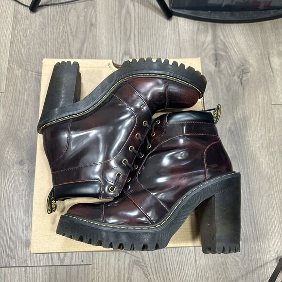 Dr. Martens Averil Lace Chunky Heel Leather Ankle Combat Boots US Size 7 - Picture 4 of 11